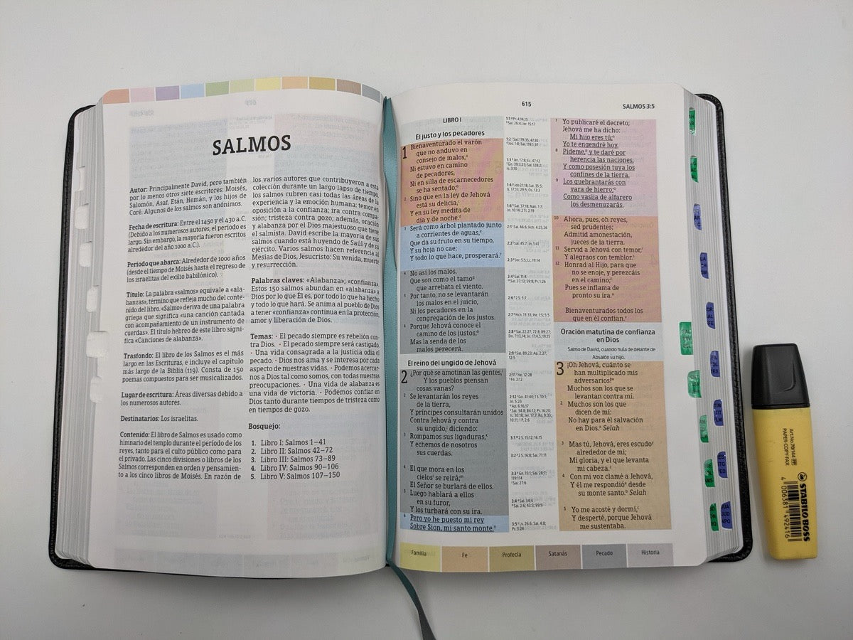 Biblia RVR 1960 de Estudio Arco Iris Multicolor Símil Piel Negro con Índice