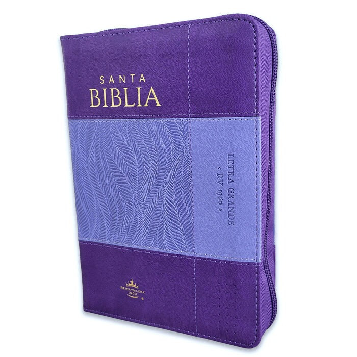 Biblia RVR60 Tamaño Compacto Letra Grande 12 puntos cierre indice lila