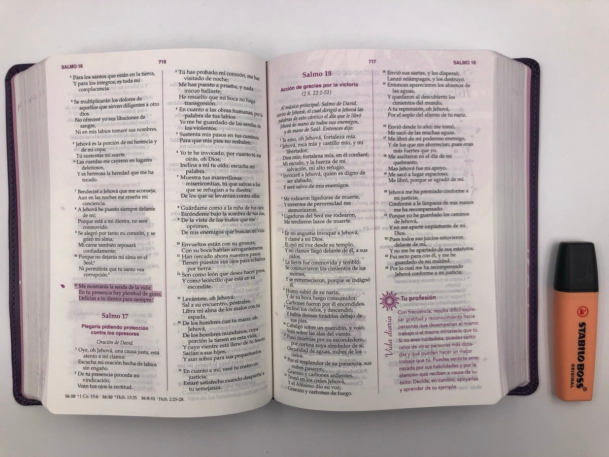 Biblia RVR 1960 de la Mujer Conforme al Corazón de Dios Piel Morado