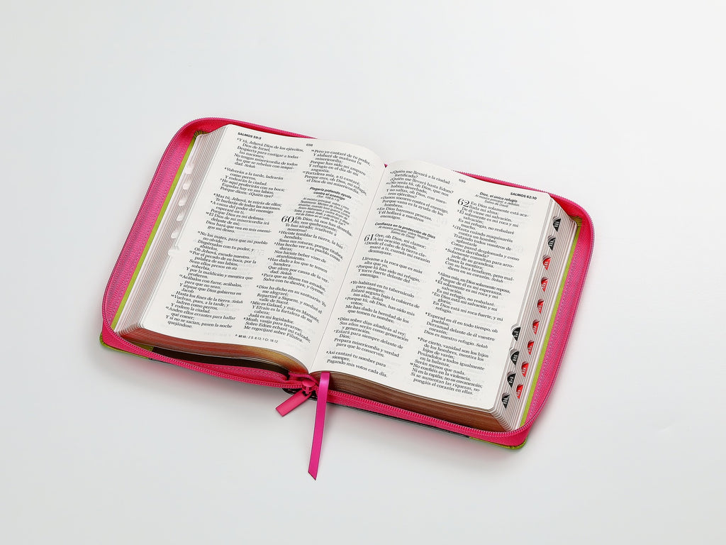 Biblia RVR60 Tamaño Manual letra grande rosa cierre indice