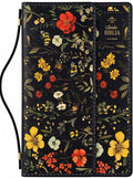 Biblia RVR60 Tamaño manual con broche y asa. Floral sobre negro