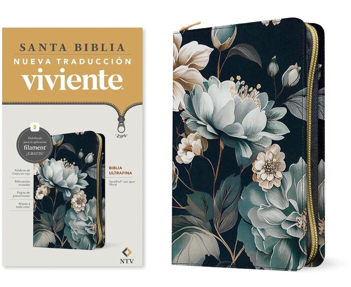 Biblia NTV Ultrafina con Filament Floral con cierre