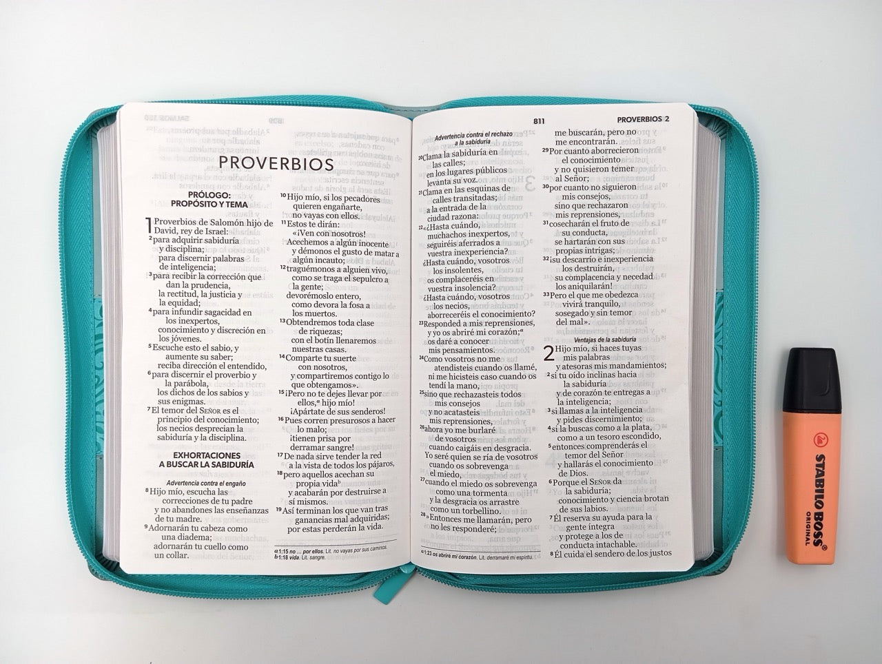 Biblia NVI Peninsular Tamaño manual Letra Grande Tricolor turquesa con cierre