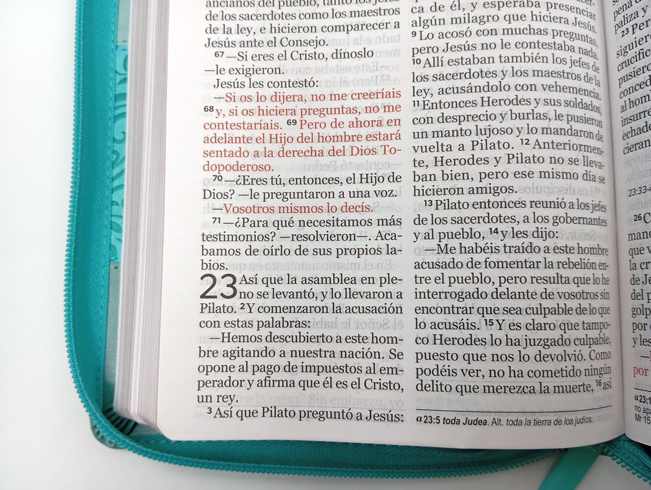 Biblia NVI Peninsular Tamaño manual Letra Grande Tricolor turquesa con cierre
