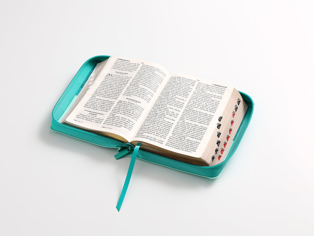 Biblia RVR60 portátil Letra 11 puntos i/piel con cierre turquesa