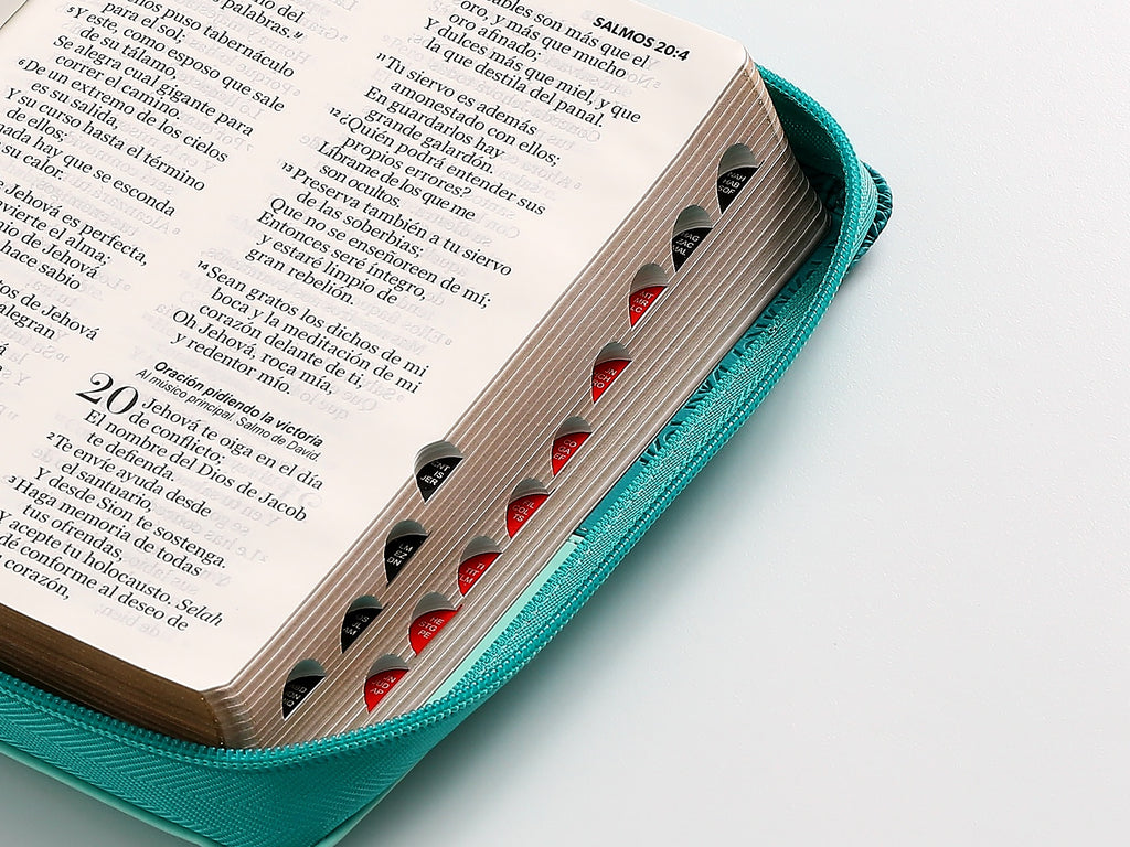 Biblia RVR60 portátil Letra 11 puntos i/piel con cierre turquesa