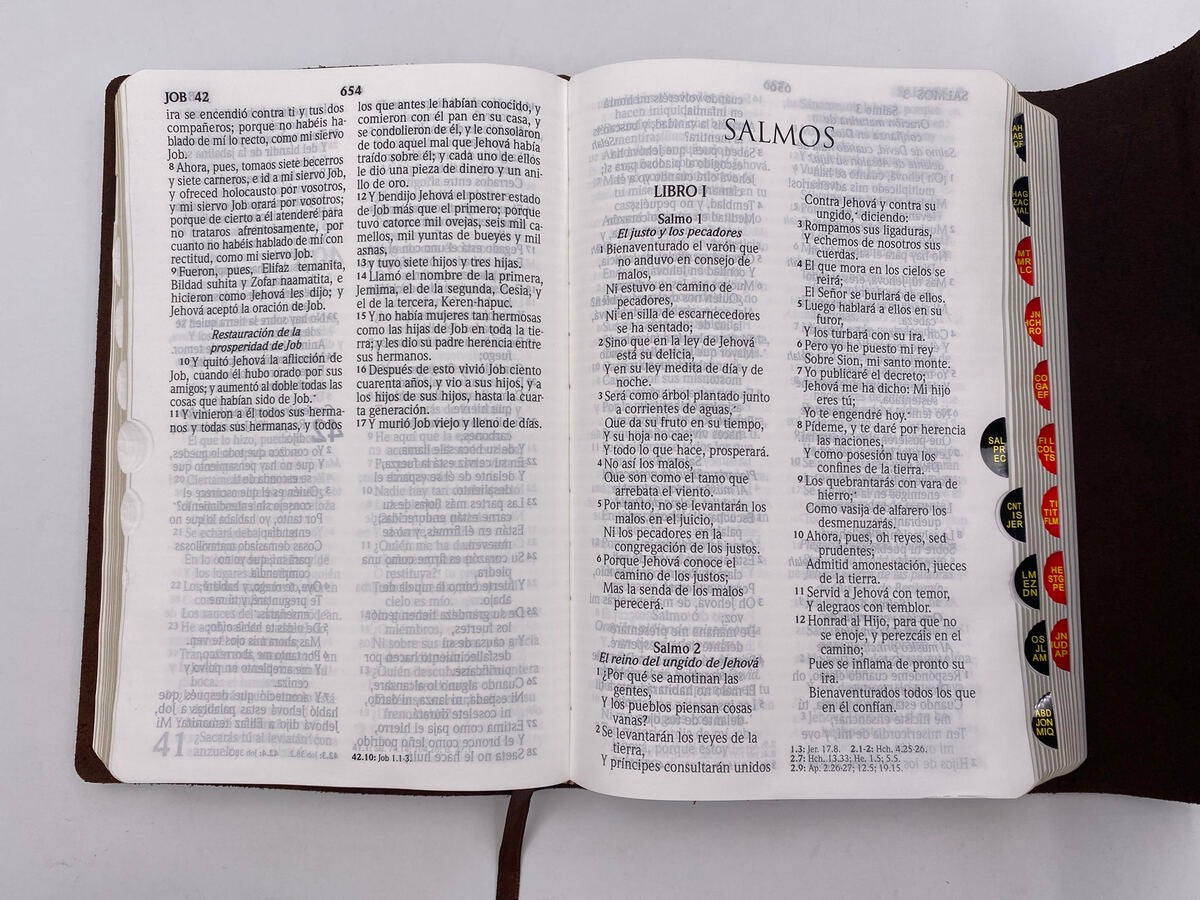Biblia RVR60 Letra Grande Piel genuina café oscuro con índice