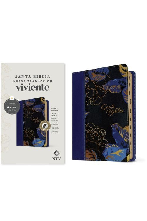 Biblia NTV Manual Letra Grande con Filament Símil Piel Azul Oscuro Índice