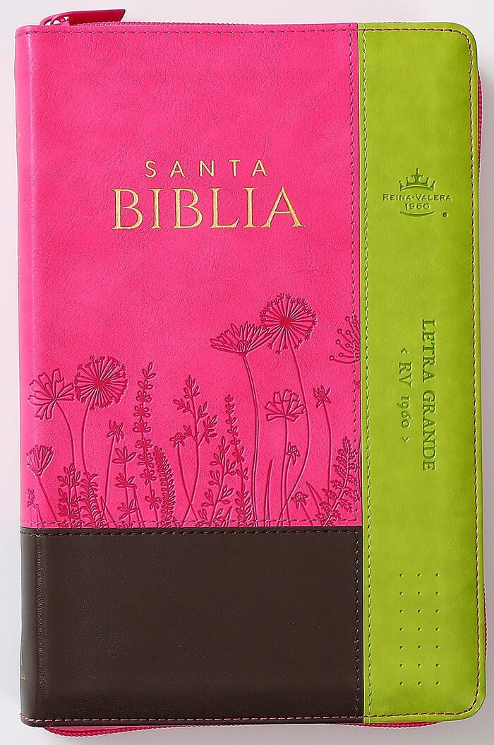 Biblia RVR60 Tamaño Manual letra grande rosa cierre indice
