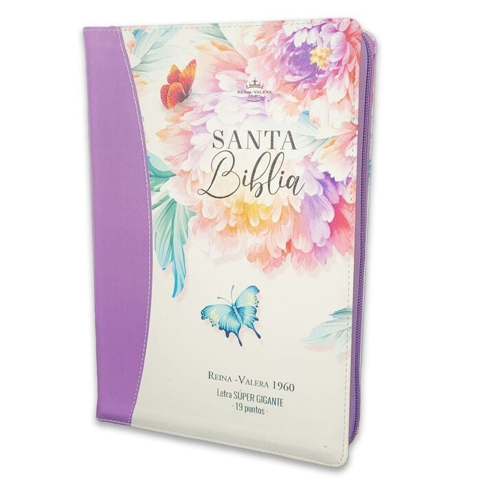 Biblia RVR60 Letra Súper Gigante i/piel jardín Lila con cierre/índice