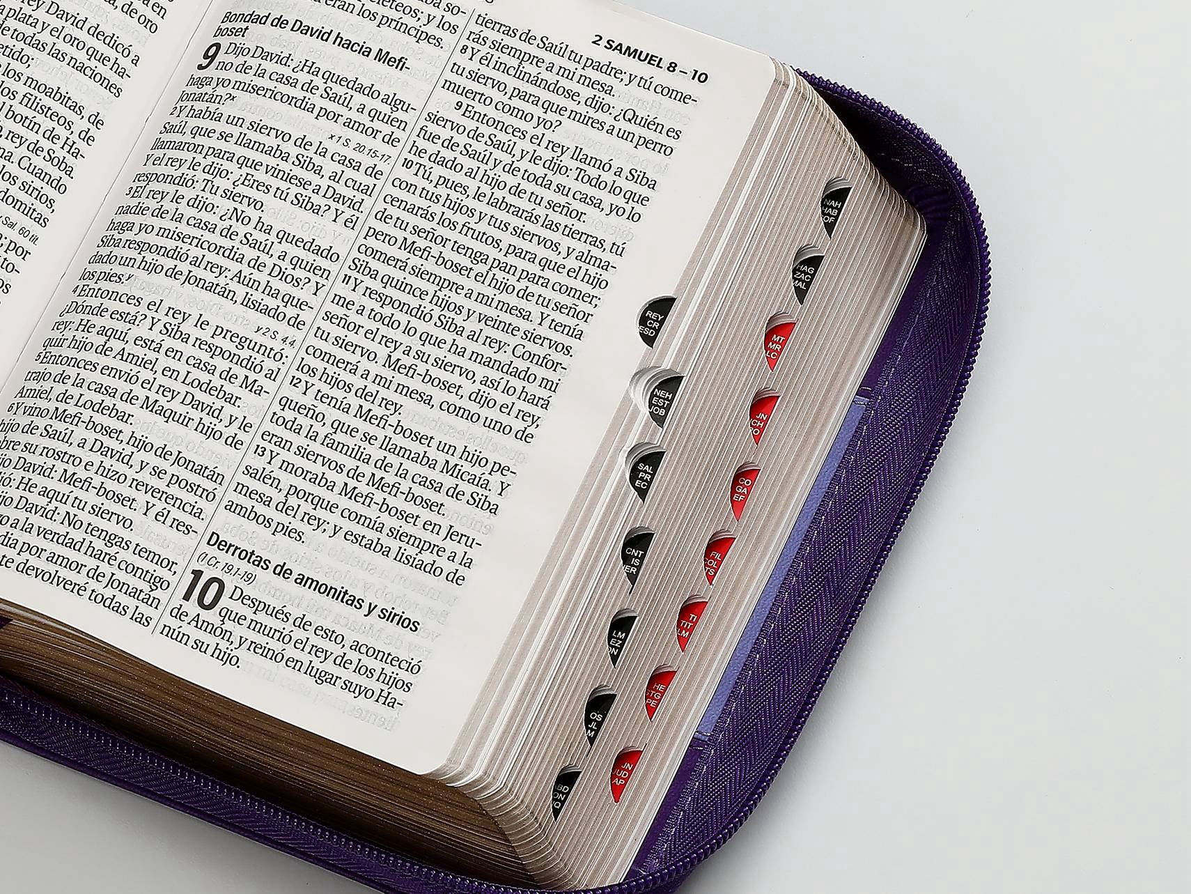 Biblia RVR60 Tamaño Compacto Letra Grande 12 puntos cierre indice lila